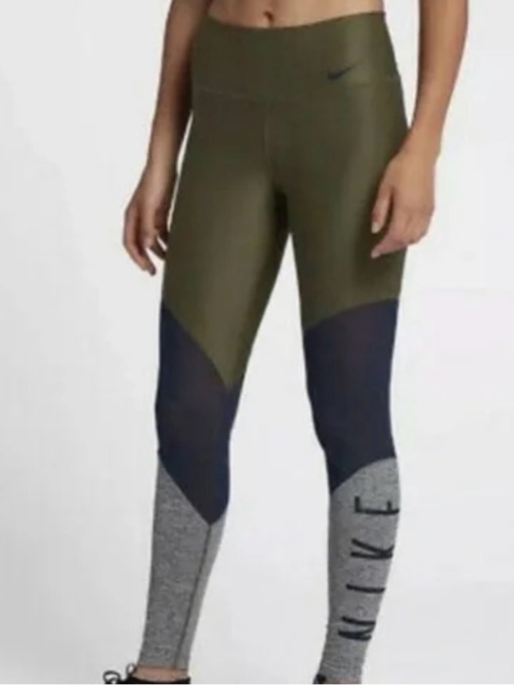 Nike Olive, Navy & Gray Colorblock High-Rise Leggings